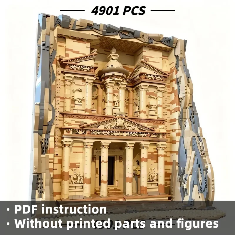 MOC Ancient Petra Treasury Rock Carved Temple Building Blocks 4901Pcs, Historical Architecture Diorama Bricks Adults