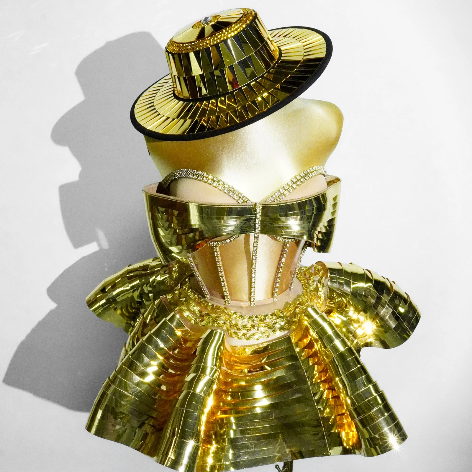 

Glittering Golden Mirror Diamondencrusted Stage Performance Dress Set Nightclub Birthday Party Singer Drag Queen Dance Costume