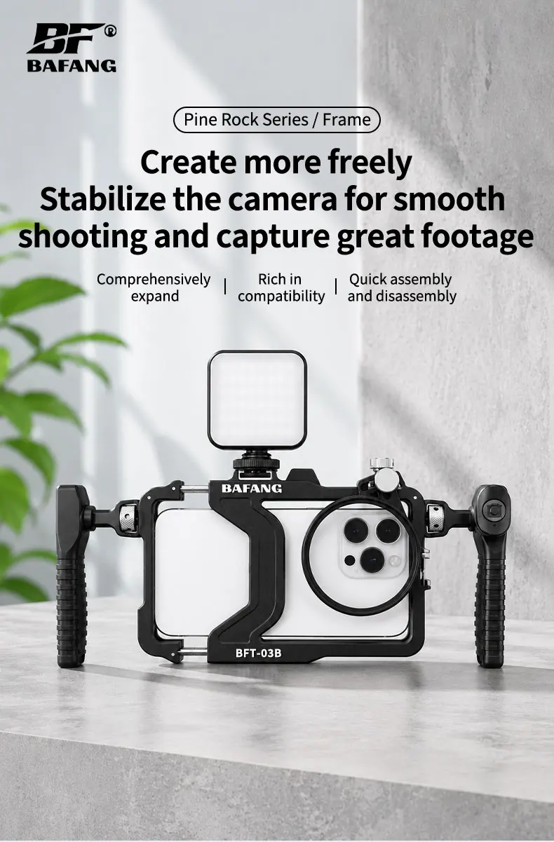 Universeller Smartphone-Videokäfig mit Griffen, 67mm Filteradapter-Rig mit Black Mist für iPhone 17 16 Pro Max Samsung S26 – Detail 1