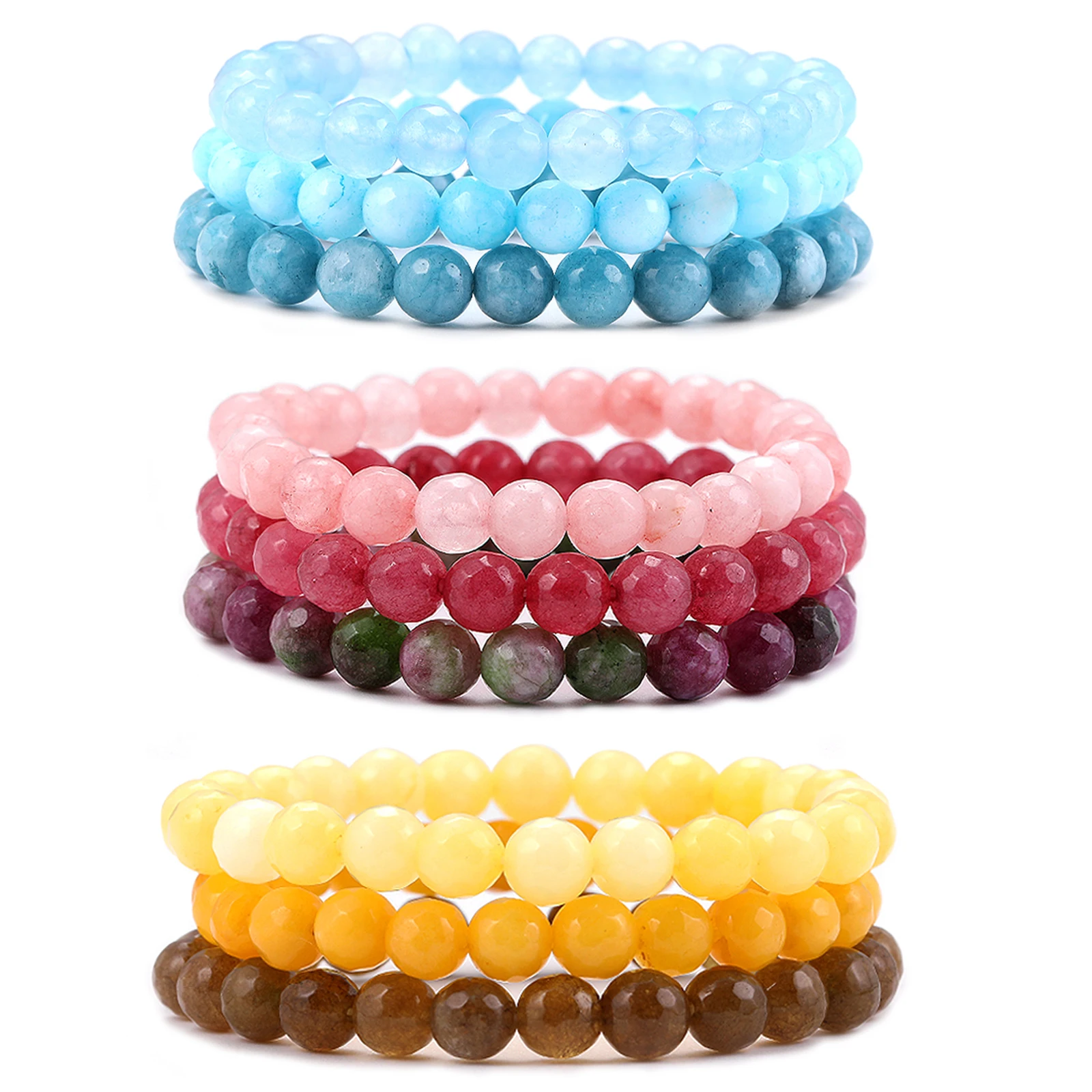 

3pcs/Set Of 8mm Dopamine Wear Gemstone Bead Bracelet Amethyst Rose Quartz Healing Crystal Bracelet Jewelry Elastic Bracelet Gift