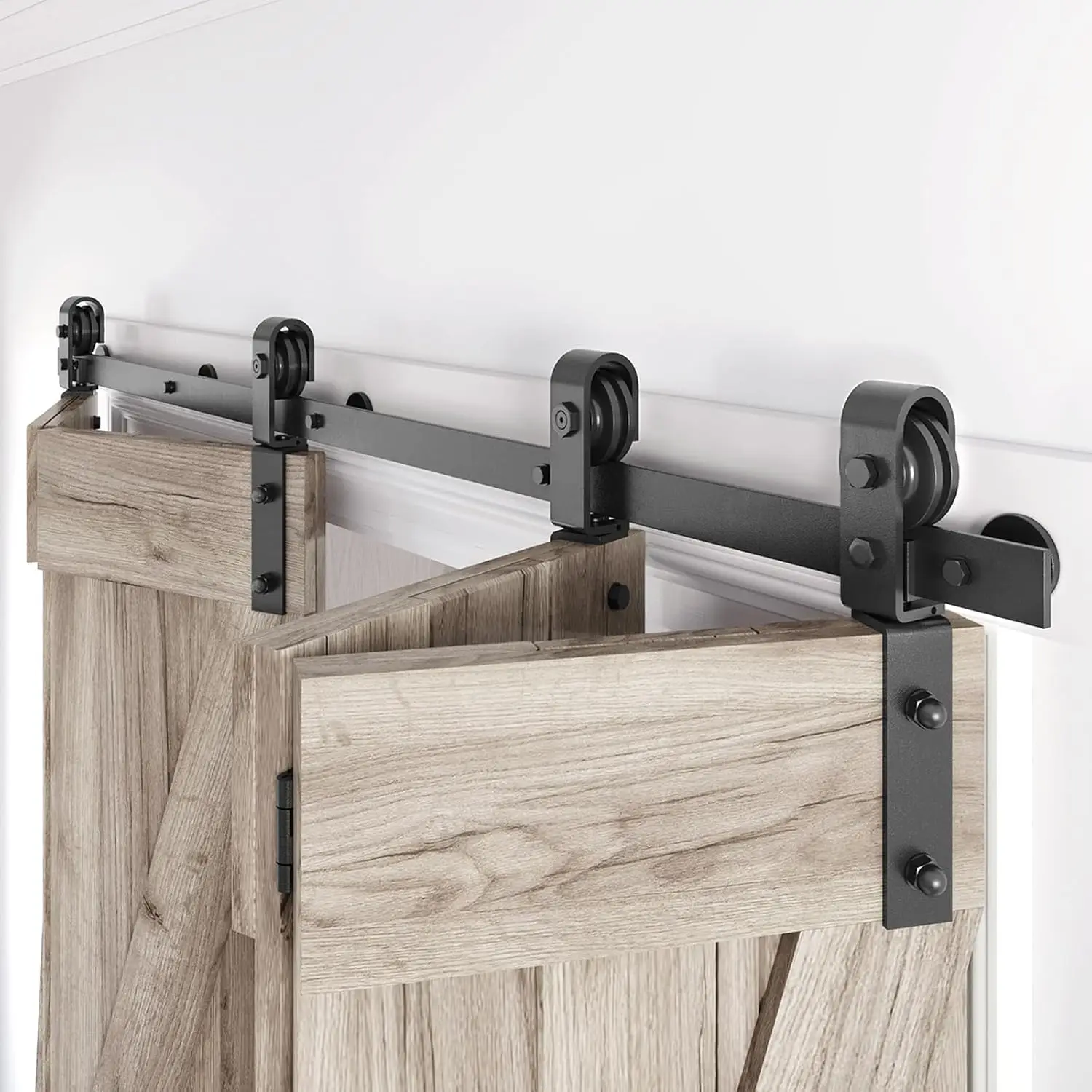 

64" Bifold Sliding Barn Door Hardware Track Kit,Side Mounted Black Roller,Smoothly and Quietly,Assembly Easy,Fit Four 15"
