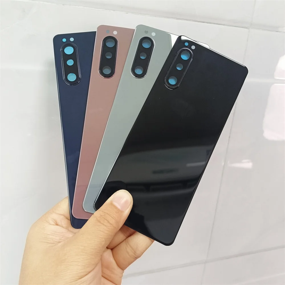 Nova Tampa Traseira de Vidro para Sony Xperia 5 II 5ii 5G, Substituição da Tampa Traseira da Bateria, Carcaça Traseira XQ-AS52 com Lente da Câmera