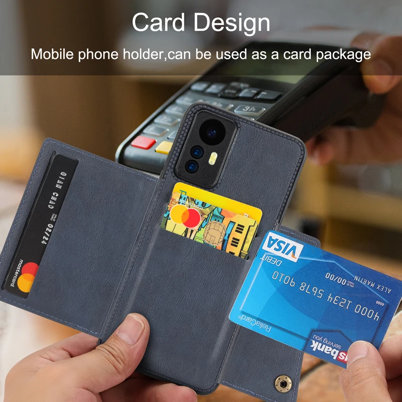 Автомобильный магнитный держатель с слотом для карт из искусственной кожи, задний флип-чехол для телефона для Xiaomi Redmi Note 12S 4G 2303CRA44A, чехол-кошелек с несколькими картами