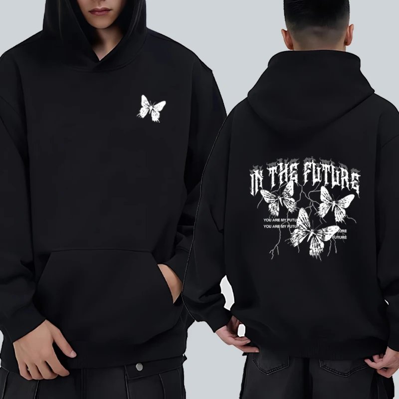 

In The Future Butterfly Creative Design Graphics printed Hoodie Men women Hip Hop Fleece pullover harajuku fashion Sweatshirt
