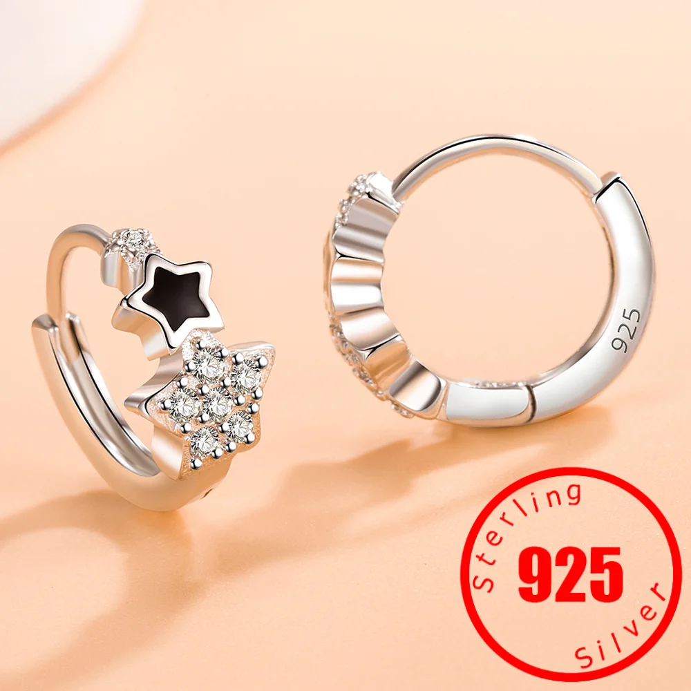 925 Sterling Silver Hoop Earrings Moon Star Colored Zircon Fine Earring Jewelry Gift For Women