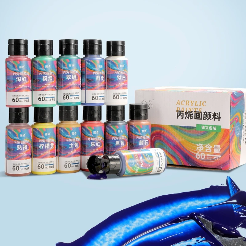12/36 Colors Acrylic Paint Set 60ml , Squeeze Bottle Pigment for Canvas Rock Wood Texture Painting DIY Art Drawing Supplies