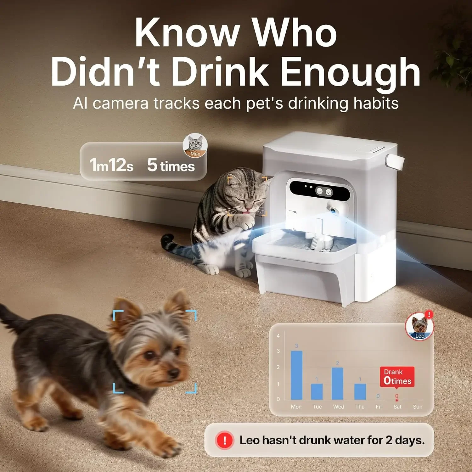 Eversweet Ultra Cat Water Fountain with AI Camera, Filterless | Wastewater Separation 169fl oz/5L Automatic Dog Water Fountain