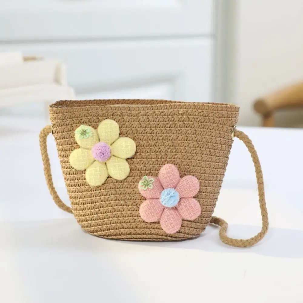 Handgemachte gewebte Mädchen Blume Strohs ack niedlichen Geldbörse Foto Requisiten Kind Kuriert aschen Reiß verschluss Aufbewahrung skorb Cross body