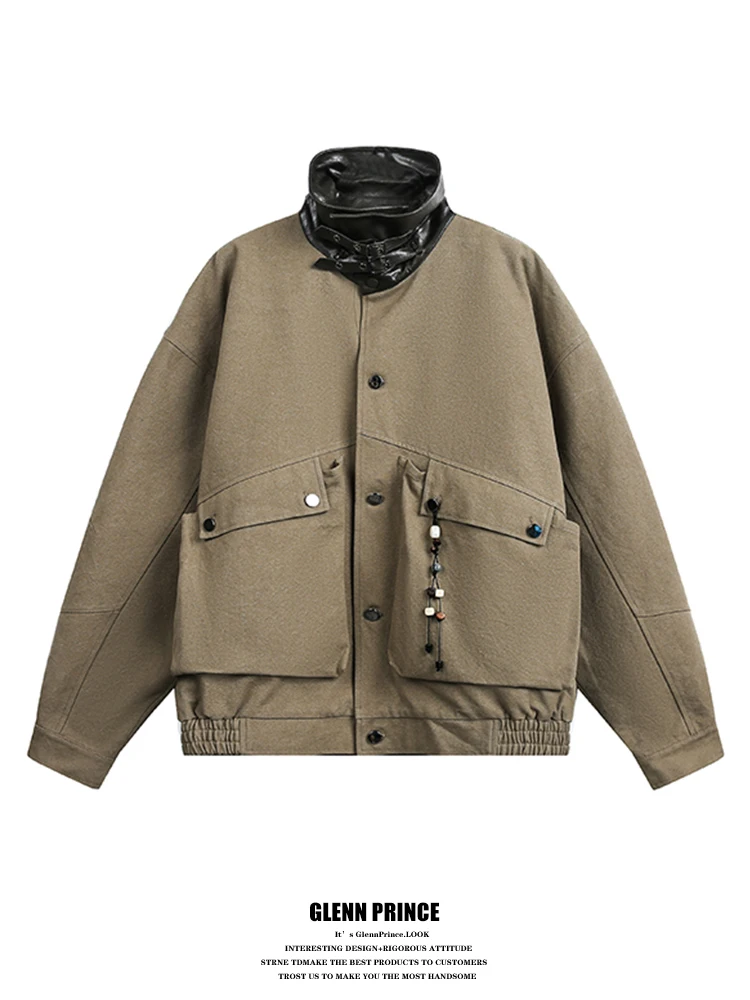 

Мужская куртка в стиле американского ретро с бисерной вышивкой, лоскутным узором, воротником-стойкой, в стиле рабочей одежды, новая, свободного кроя, молодежный тренд