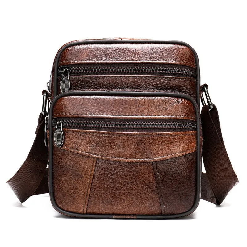 Bolso cruzado de cuero genuino para hombre, bandolera de negocios a la moda, bolsa de mensajero, riñonera, regalo