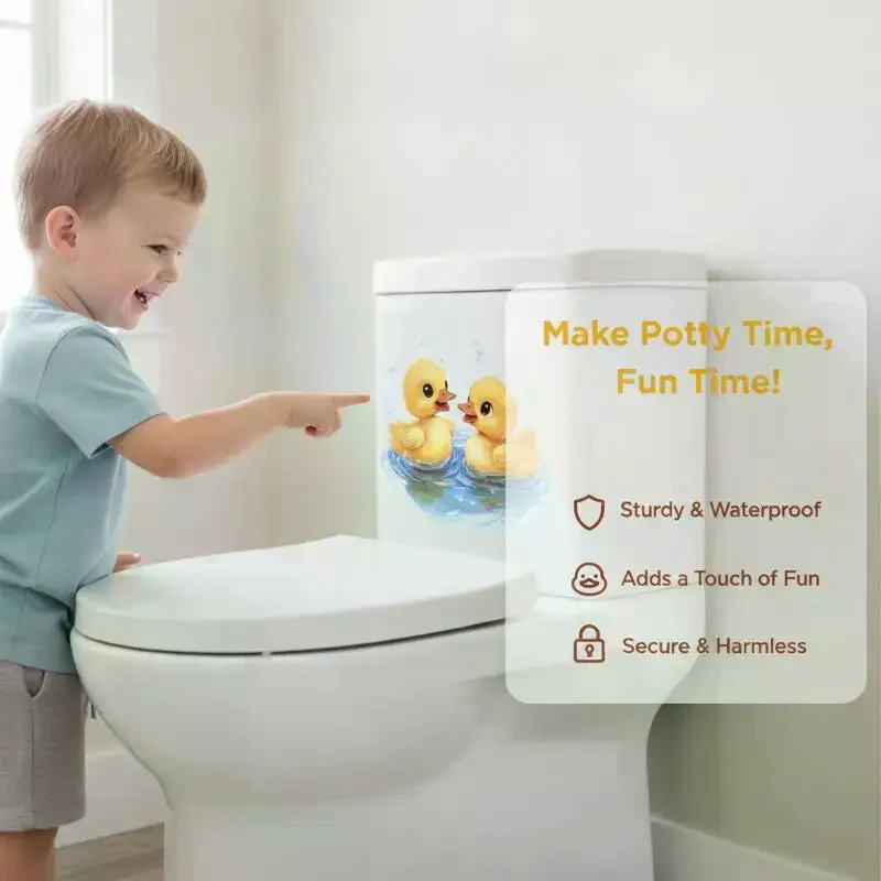 Waterproof Funny Duck Toilet Decals Cute Playing Water Design Bathroom Decor Stickers for Rental Home Washroom