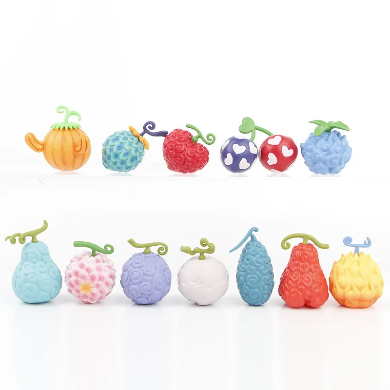 New 12 models of One Piece Devil Fruit Rubber Burnt Fish Anime Surrounding Scenes Handmade Models Statues Car Desktop Ornaments