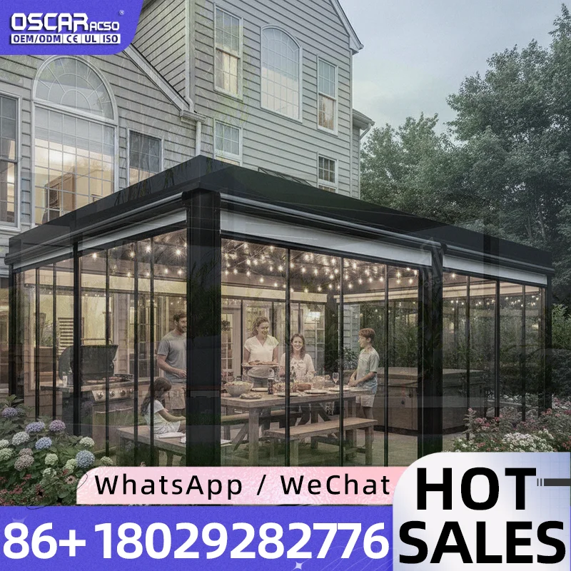 Manual Motorized Retractable Louvered Terrace Pergola Canopy Electric LED Hurricane Proof for Patio Garden Balcony pergola