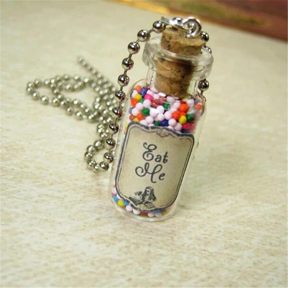 Eat Me Alice in Wonder land Glass Bottle Necklace Charm Cork Pendant Eat Me Drink Me Alice Wonder land Halloween