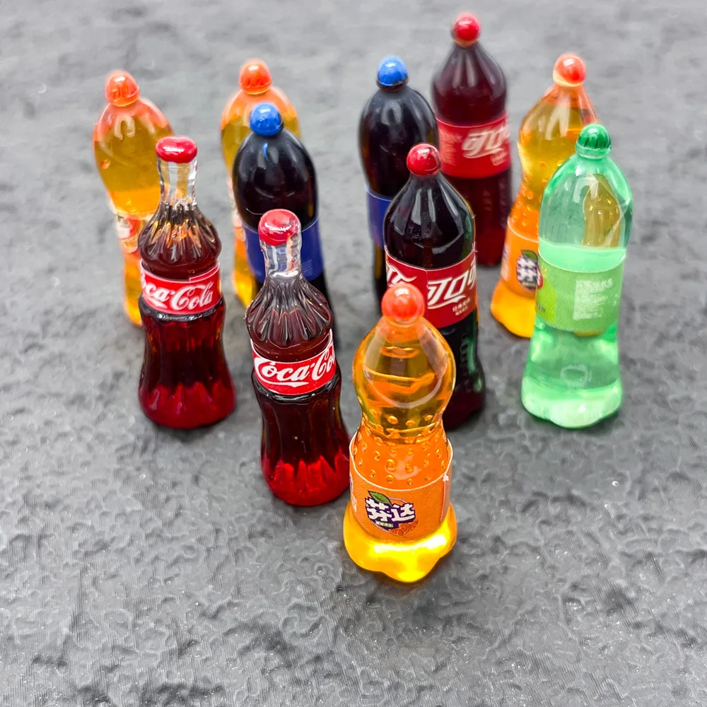 5 szt. Symulacja jedzenia i zabawy, model butelki napoju Cola, akcesoria z żywicy, DIY etui na telefon komórkowy, dziurkowane buty, kwiaty, akcesoria do włosów.