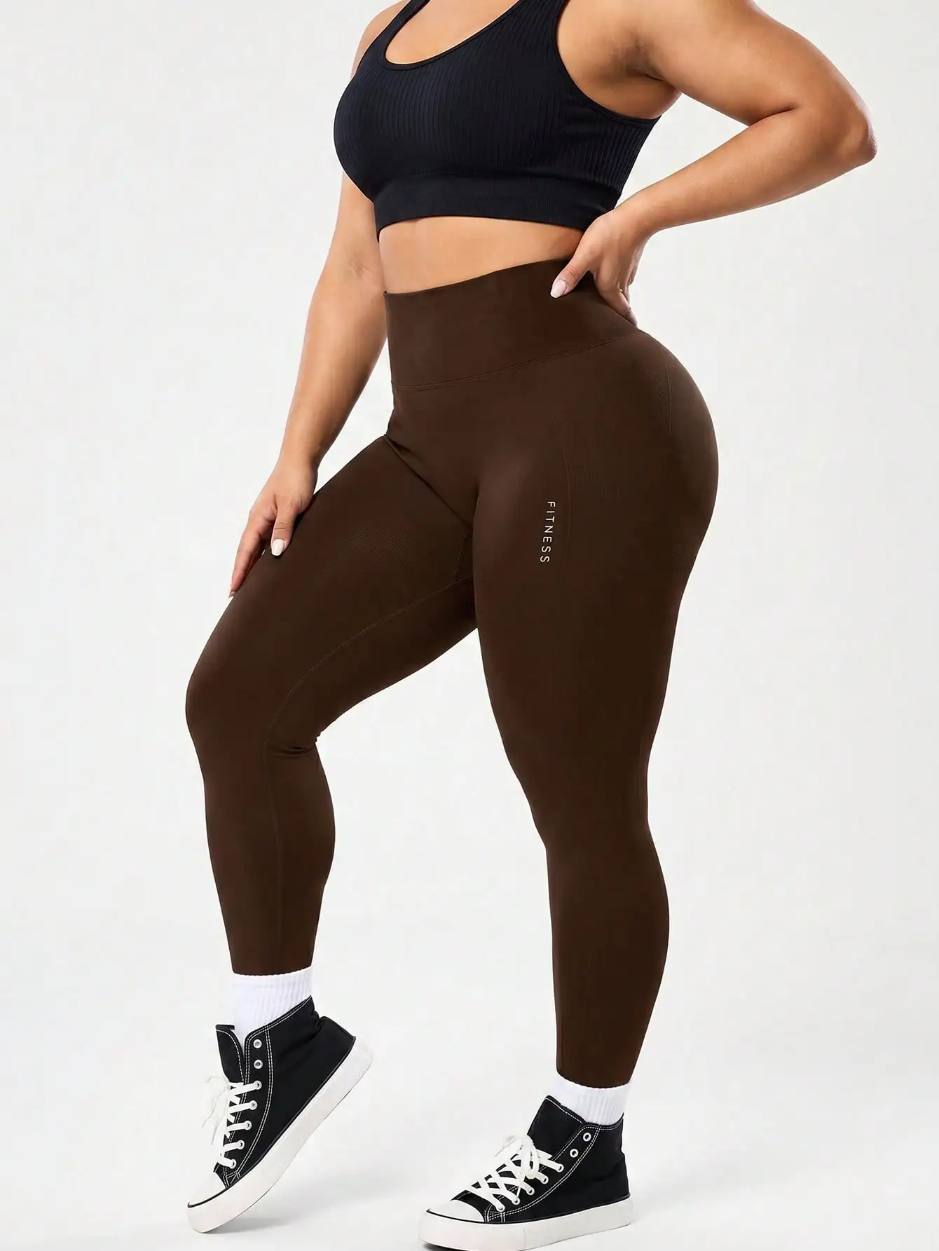 Damen Plus Size High Waist Nahtlose Yoga-Hose mit Po-Lifting-Effekt und Kreuz-V-Bund für Fitness-Workouts – Detail 4