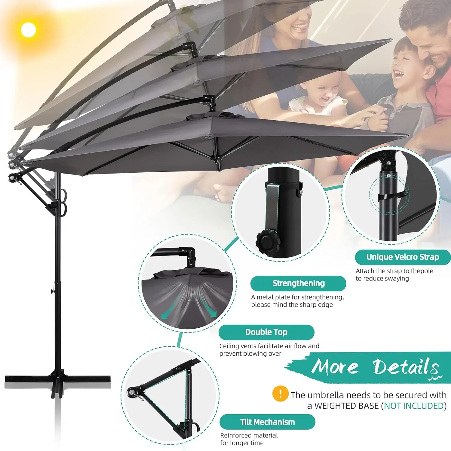 Patio Offset Umbrella w/Easy Tilt Adjustment,Outdoor & Simple Deluxe 4pcs Cantilever Offset Patio Market Stand