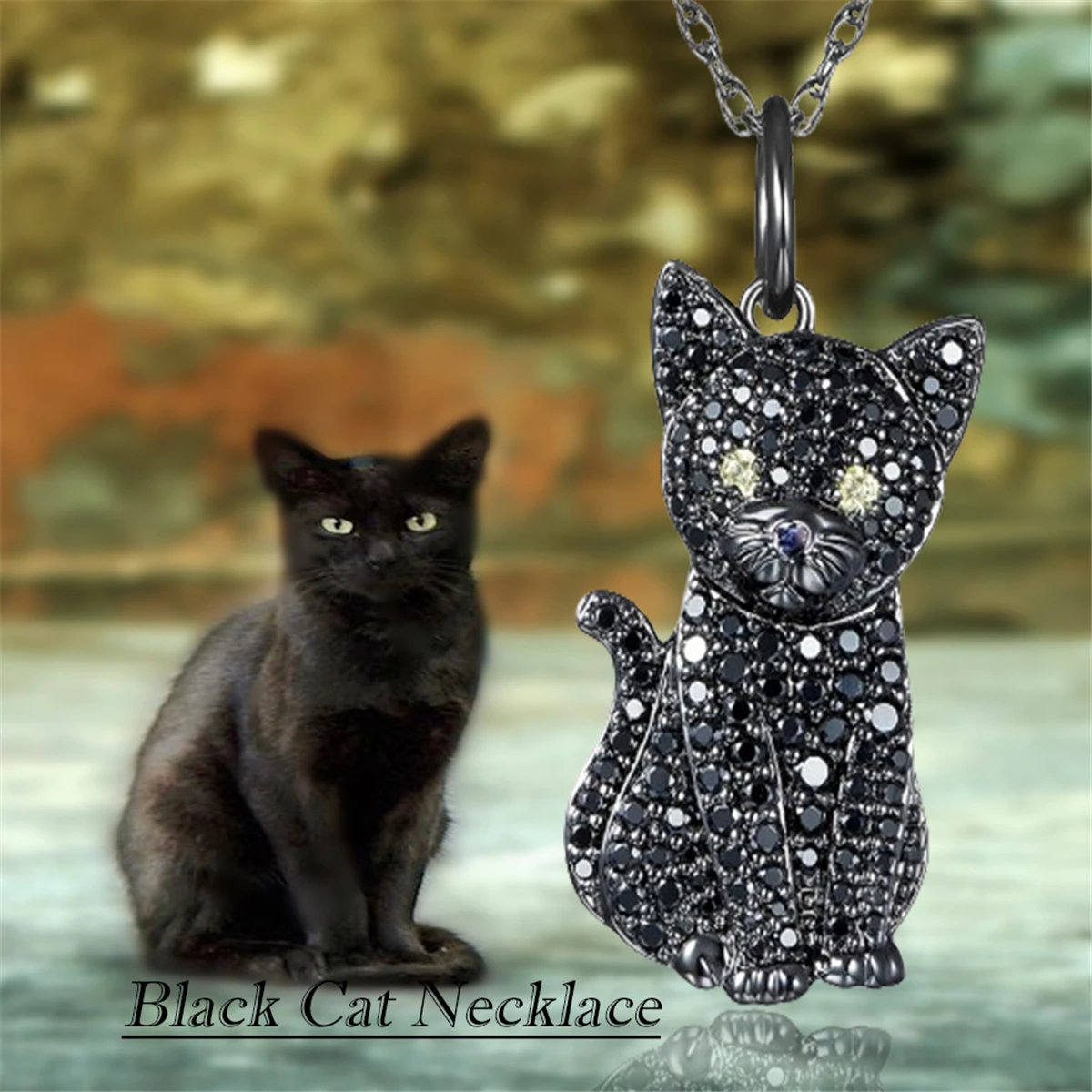 Exquisito collar con colgante de gato negro para mujer, joyería elegante para mascotas, accesorios de fiesta de animales, regalos para amantes de los gatos