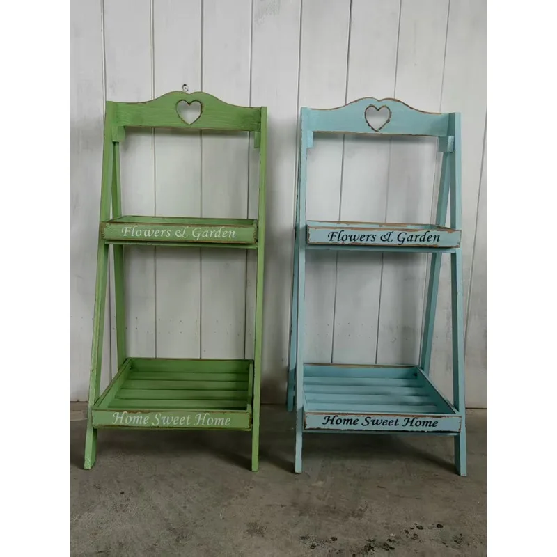 Rustic Solid Wood Ladder Flower Stand, Multi-Tier Square Shelf, Floor-Standing Plant Display Rack for Home Garden & Living Room