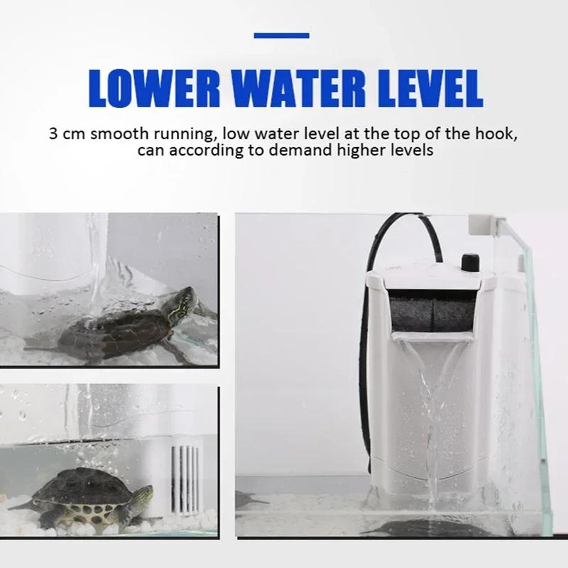 Low Water Turtle Filter Waterfall Style Silent Shallow Water Fish Tank Water Purifier Large Internal Space Built-in Carbon Plate