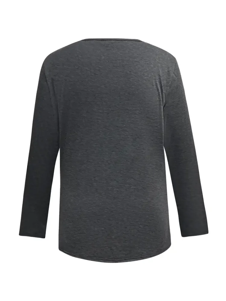 Plus Size Solid Tassel Top Casual Cowl Neck Long Sleeve Top Women\'s Plus Size Clothing