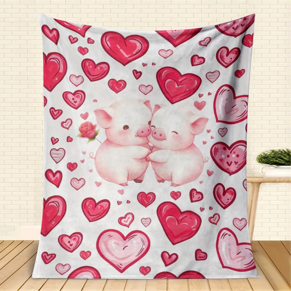 1PC Red Heart Blanket Pink Pig For Family member Friends Anniversary Birthday Gifts for Festival Gifts Blankets all season use