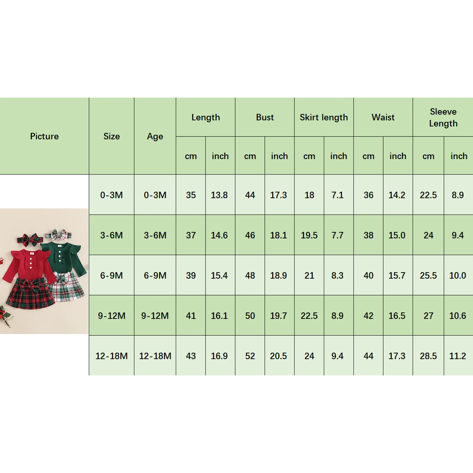 Baby Girls Christmas Outfits Long Sleeve Ribbed Romper + Plaid Skirt + Headband Set Newborn Clothes