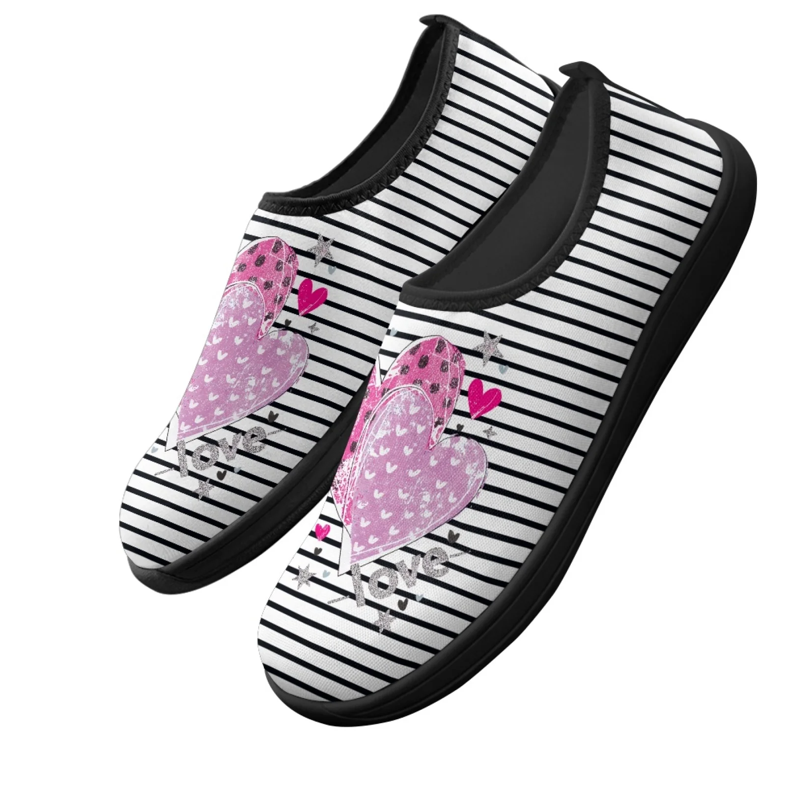 PENSTROLL Pink Heart Stripe Breathable Zero Drop Sneakers Hiking Barefoot Shoes for Beach Comfortable Athletic Running Shoes
