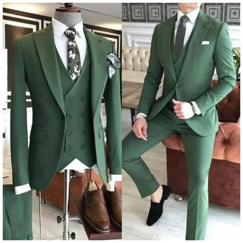 

BUsiness Suits For Men Regular Fit Peaked Lapel Groom Wedding Formal Blazer Sets Tuxedo Party Dress Jacket Vest Pants 3 Pieces