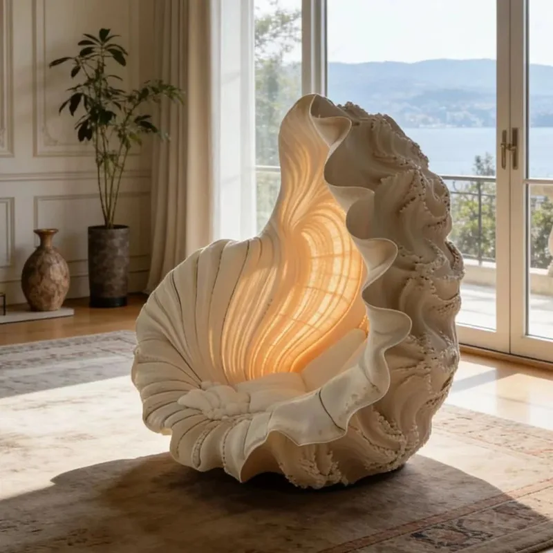 Modern sofa chair,ocean scallop-shaped armchair,aesthetic Nordic style,fiberglass seat,photography studio clubhouse leisure seat