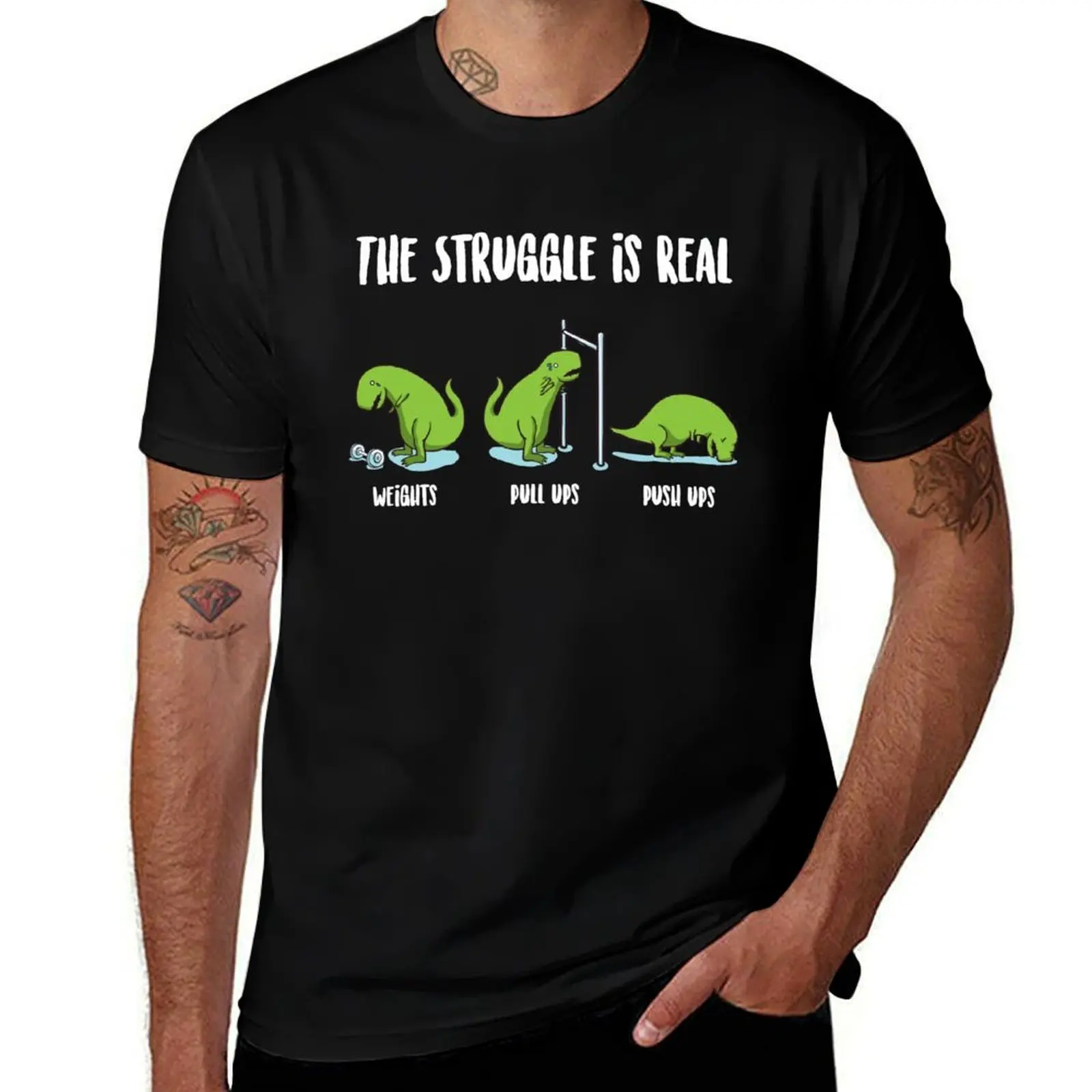 

Dinosaur Themed Gifts - Gym Lover Gift - Exercise Gifts - Funny Weightlifter Gifts The Struggle Is Real Dino Gym T-Shirt