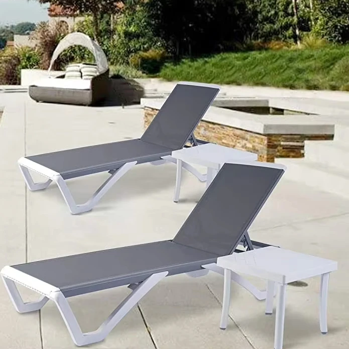 

Adjustable Reclining Sun Lounge With Table Outdoor Patio Plastic Frame Garden Pool Hotels Living Room Park Industrial Use