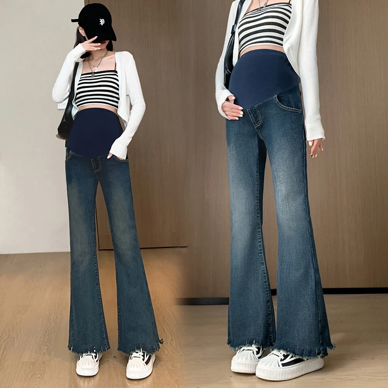 

Tassels Boot Cute Denim Maternity Jeans Autumn New Fashion Nice Belly Pants Clothes for Pregnant Women Spring Pregnancy Casual