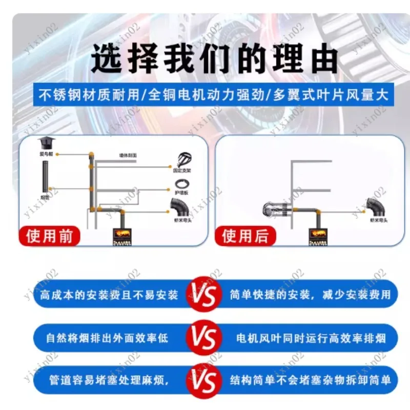 High Temp Resistant Chimney Fan for Wood Burning Heater Pellet Stove Fireplace - Pipe Draft Inducer Fan