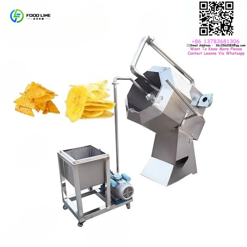 Customized Manufacturer Rotation Type Double Drum Popcorn Potato Chips Flavoring Roller Frozen French Fries Seasoning Machine