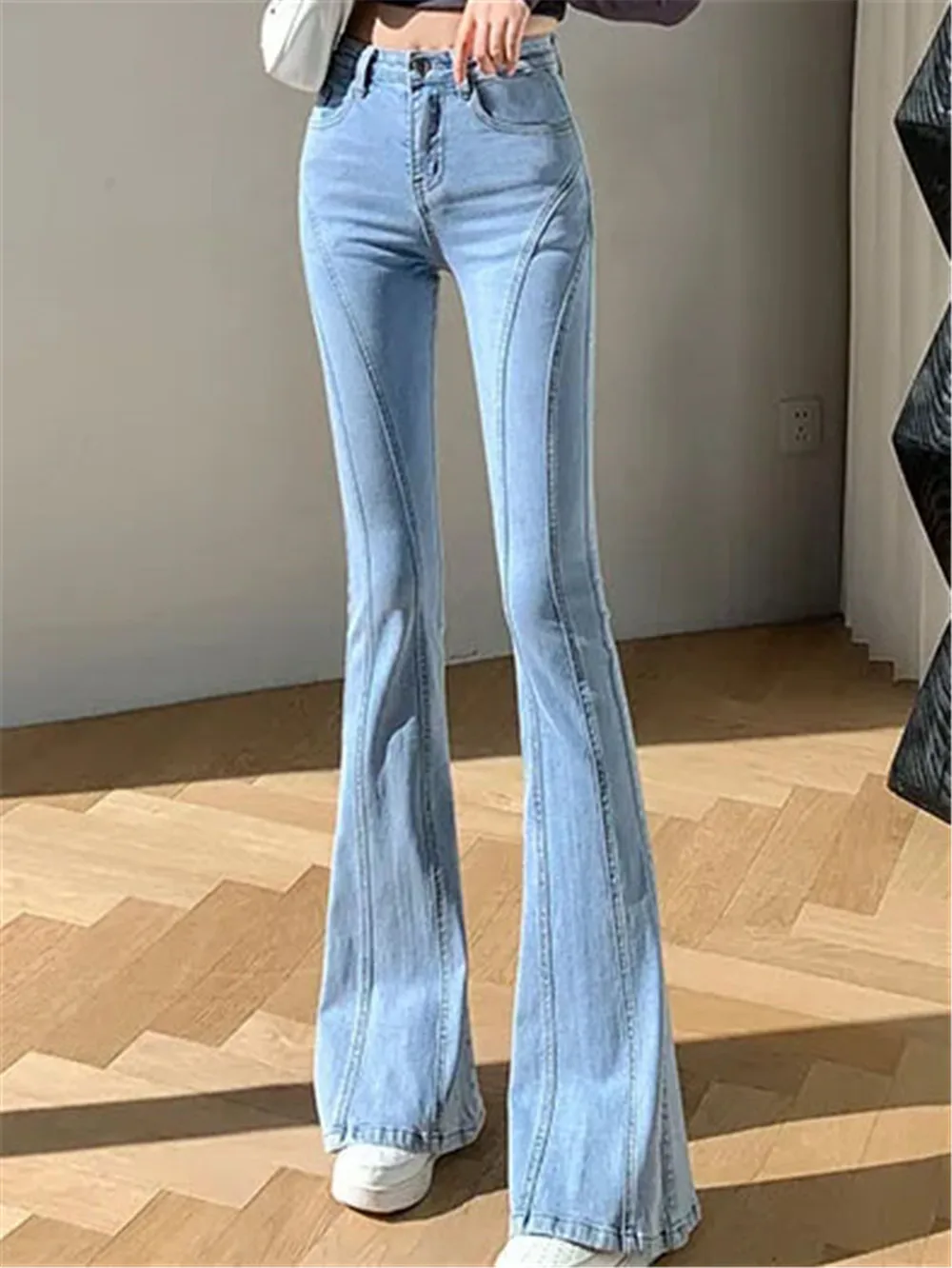 

Harajuku Streetwear Retro Fashion Blue Line Women High Waist Jeans Loose Wide Leg Straight Loose Denim Trousers Y2k Baggy Pants