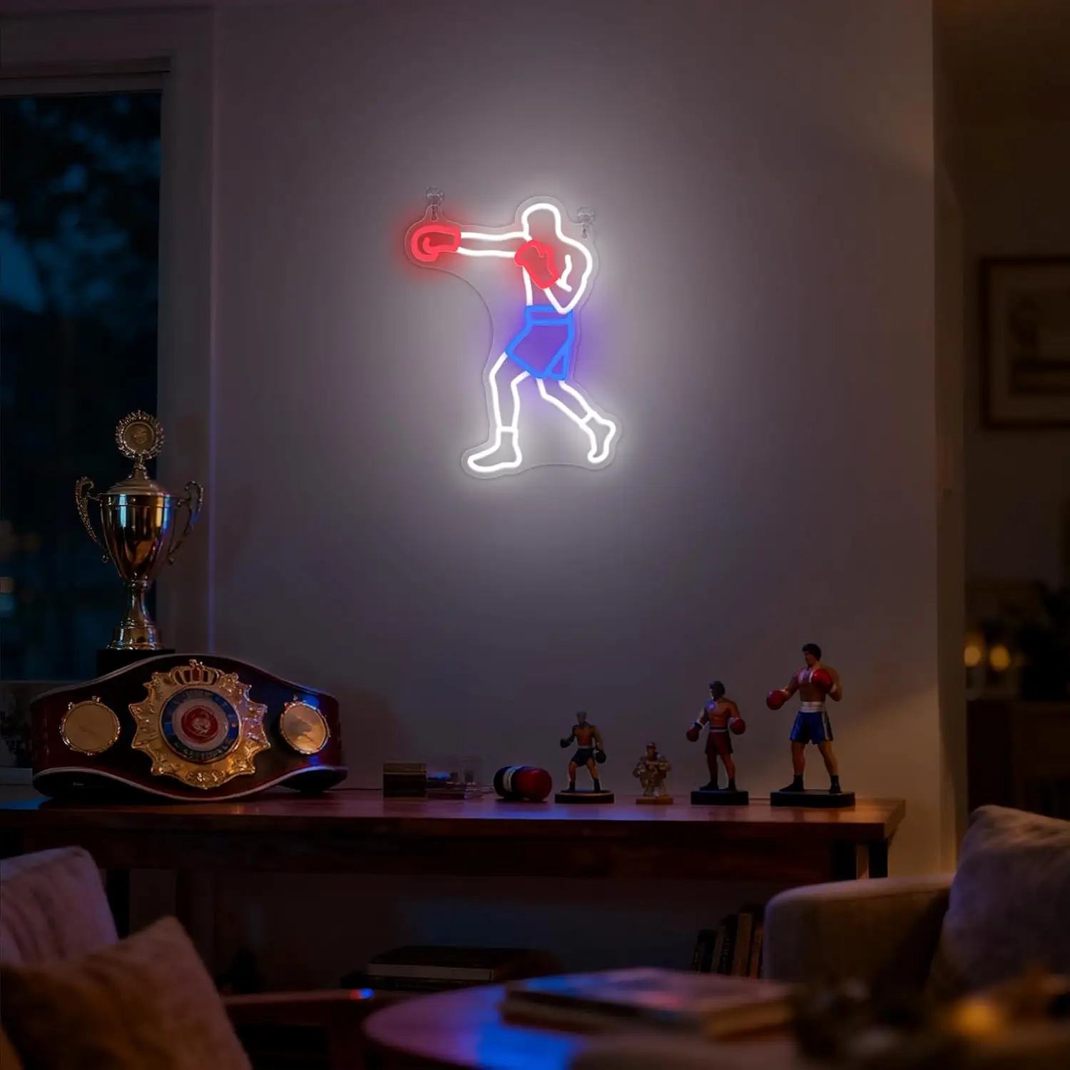 Boxing Neon Sign LED Neon Light for Men Gifts Gym Fighting Combat Sports Theme Room Man Cave Club Wall Art Decor USB Dimmable