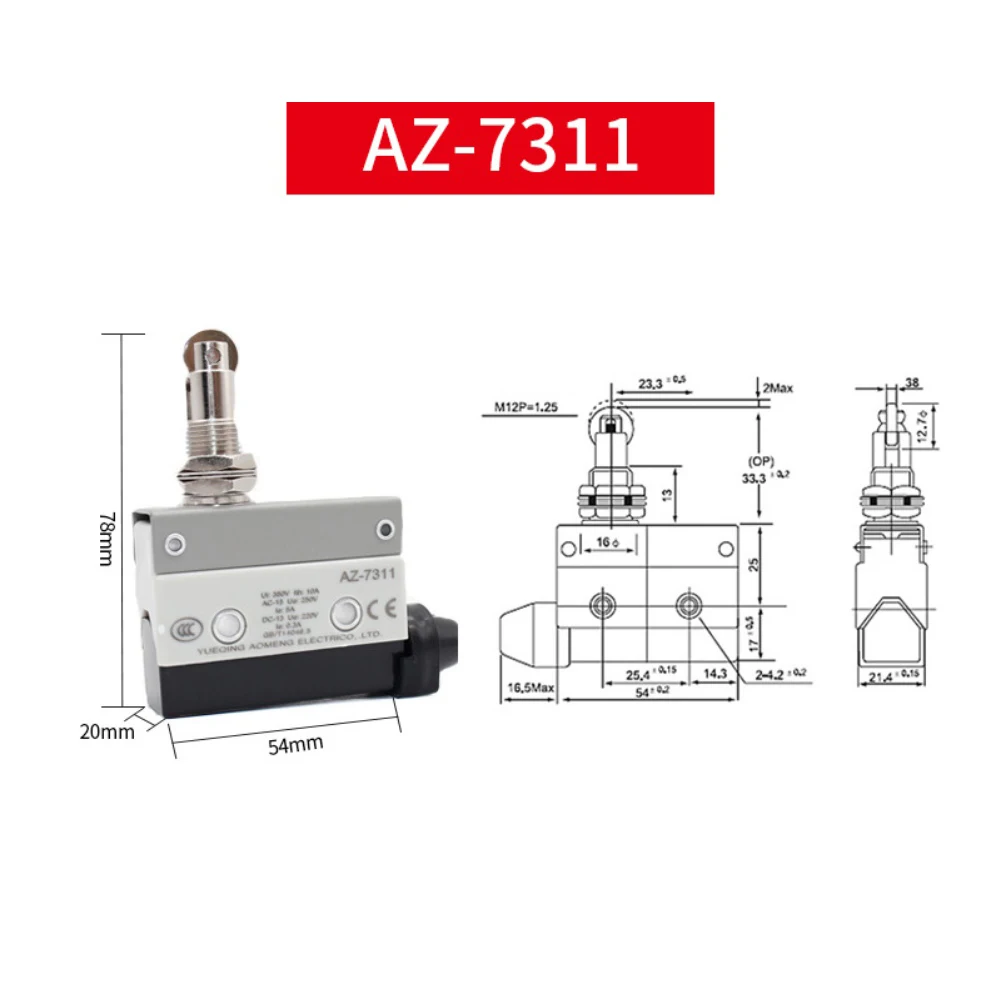 Industrial Grade AZ7311 Limit Switch 10A 380V AC 200V DC IP66 1NO1NC Roller Lever Travel Switch for Machine Safety