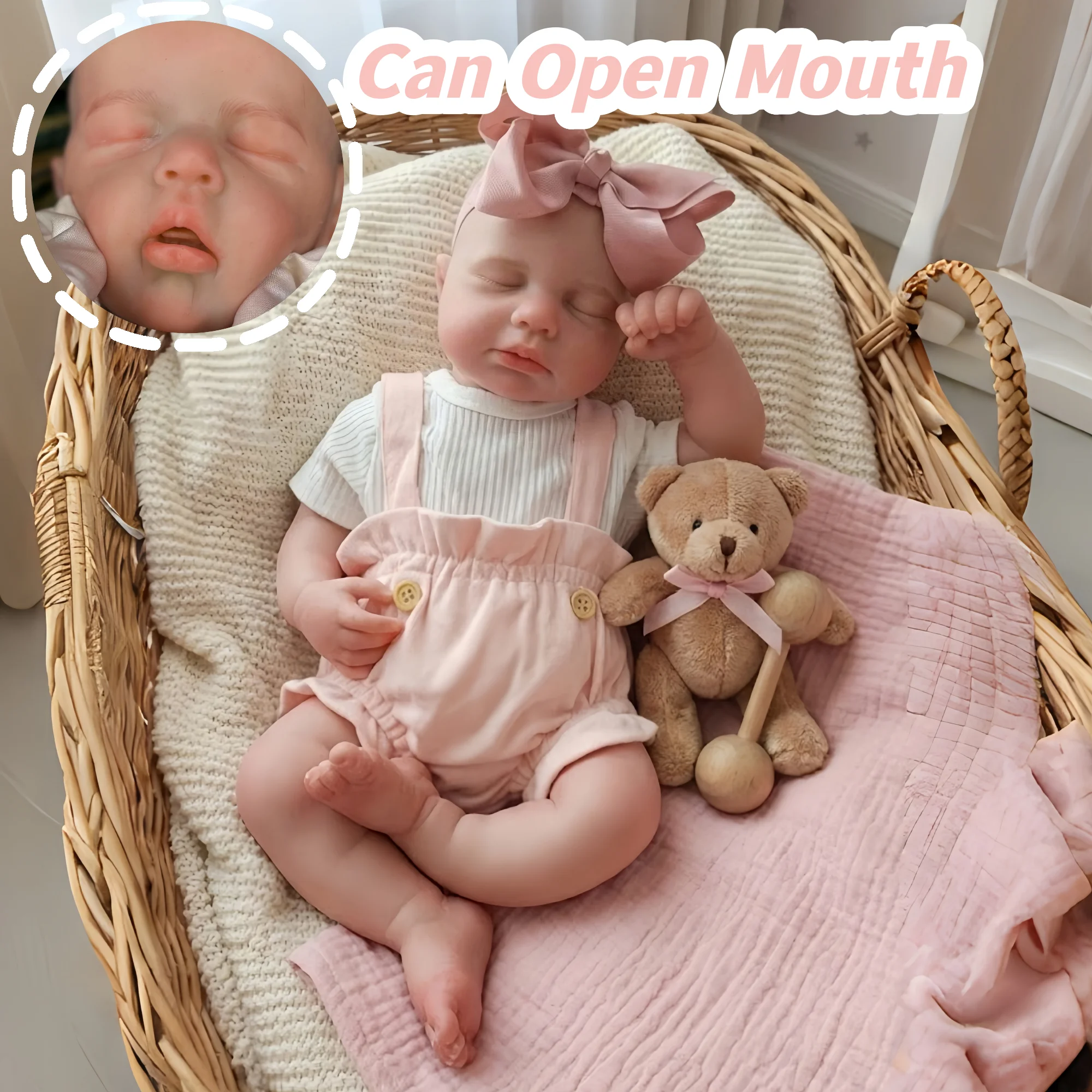 Poupée reborn fille Loulou en silicone de 18 pouces, mignonne, avec bouche ouvrable, cheveux peints, faite à la main, flexible, très douce, pour enfants