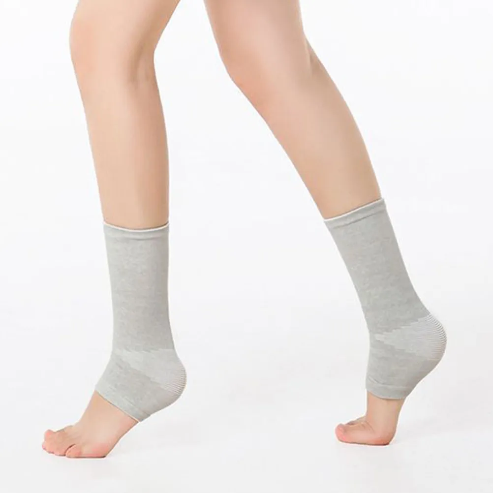 1Pair Ankles Support Compression Sleeve Gray Knitted Elastic Breathable Sports Fitness Brace for Men Women Protective Non Slip