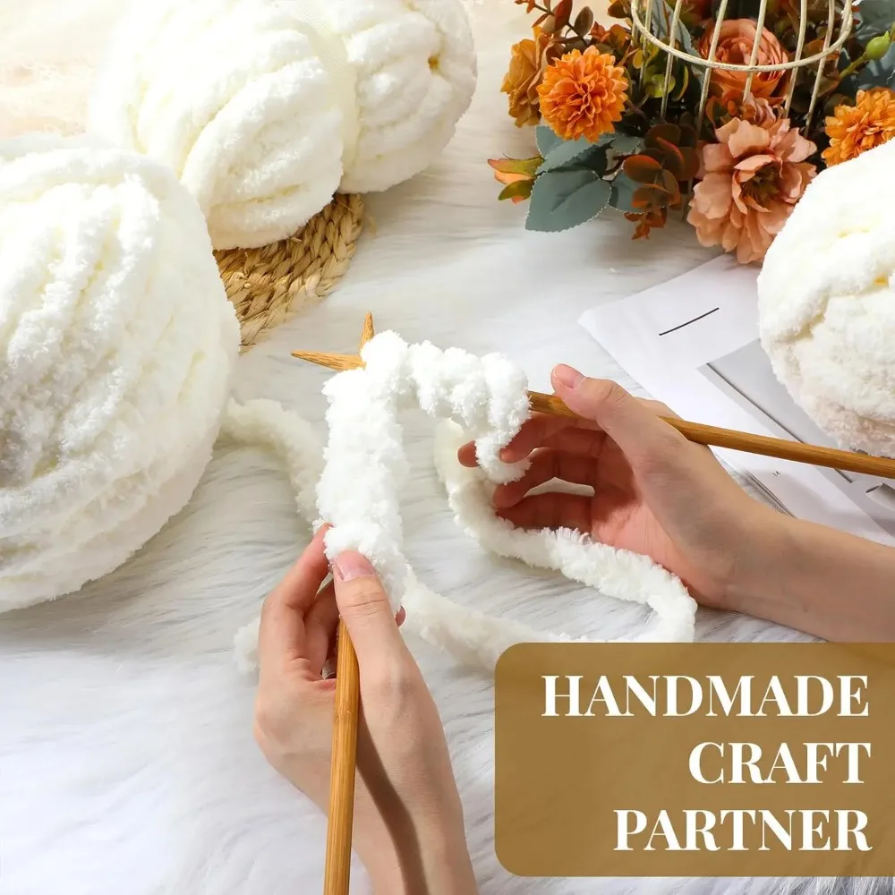 24 عبوة من خيوط الشنيل المكتنزة، سميكة 3/4 بوصة، كريمي أبيض للحياكة والحياكة والخياطة والمشروعات اليدوية
