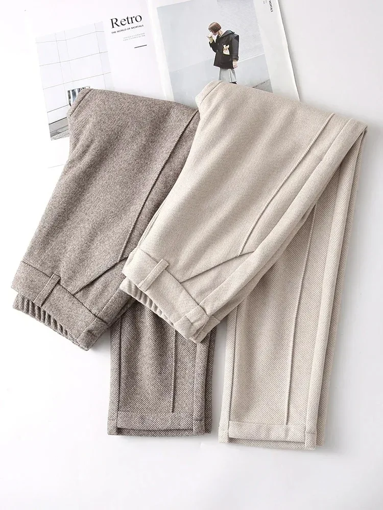 السراويل الصوفية النسائية الحريم سروال شكل قلم رصاص الخريف الشتاء عالية الخصر رداء غير رسمية السراويل مكتب سيدة النساء السراويل #4