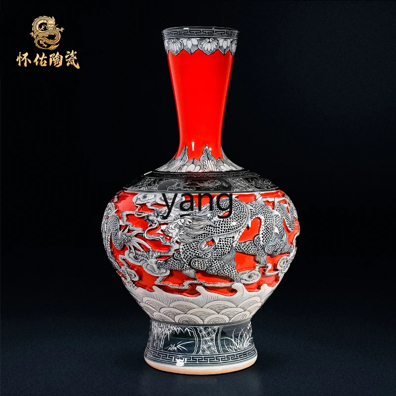 Yjq ceramic hand-painted carving floor-to-ceiling large vase hotel opens company home living room decoration large ornament