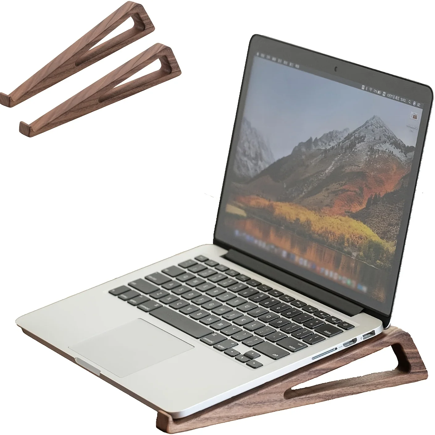 2pcs Ergonomic Bamboo Laptop Stand - Adjustable Height Portable Desktop Stand, Wide Base, Compatible with Books/Tablets/Laptops
