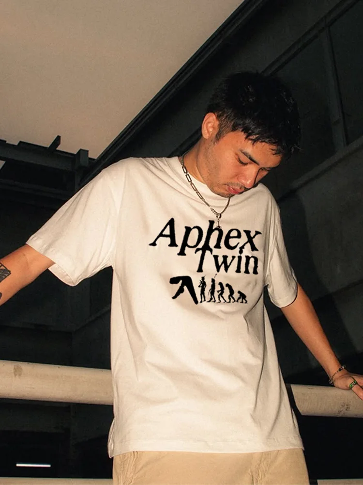 Aphex Twin Men T-Shirt Printed Graphic Cotton Harajuku Oversized Vintage Fashion Short Sleeve Tops Tees Y2k Streetwear Clothing