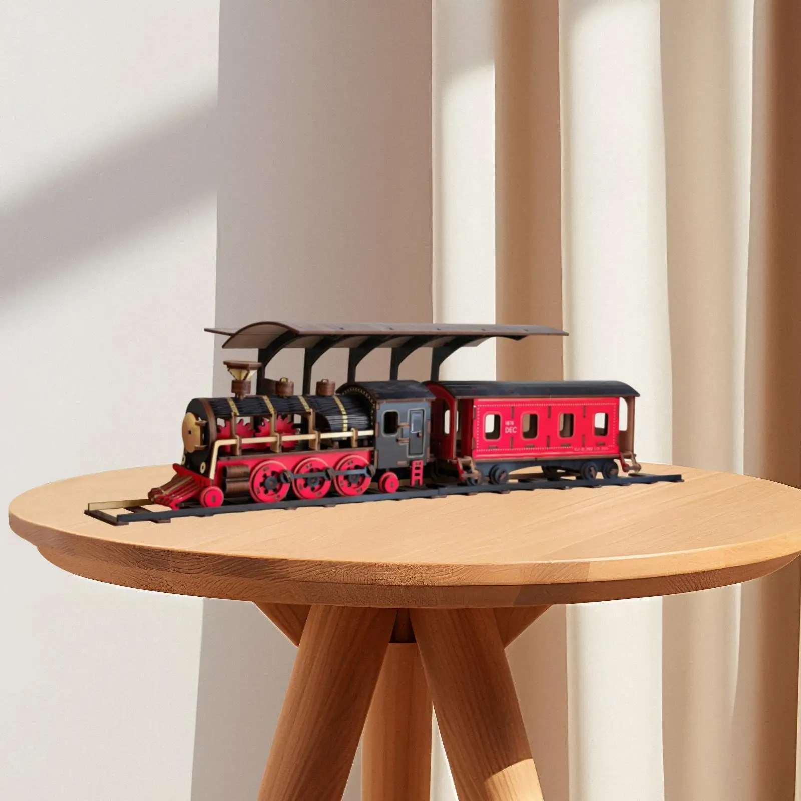 3D Wooden Train Puzzle Building Kit DIY Model Assembly Home Decor Layout Scenery Train Station Railway for Children Boy Girls