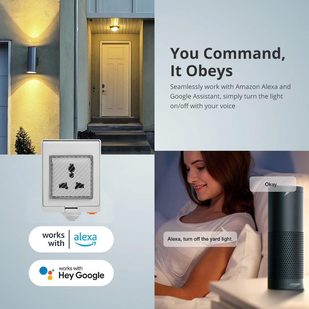 Avoir IP55 Tuya Smart Waterproof Socket With Timer Outdoor Wall Electrical Outlets EU FR UK US Plugs Wifi Control Home Appliance