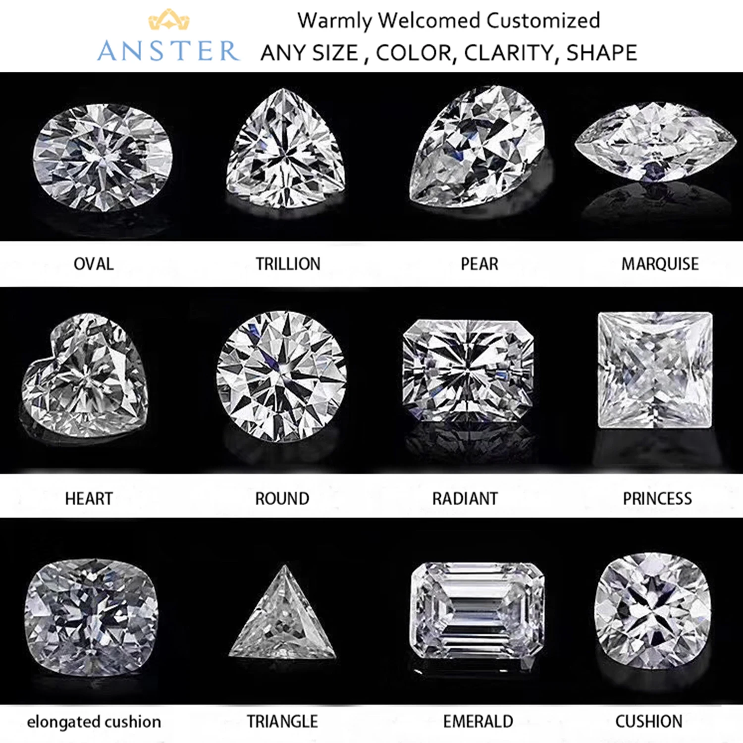 ANSTER, pedidos personalizados, piedras preciosas de laboratorio CZ S9218K PT, joyería, anillo, pendientes, pulsera, colgante, collar, diamantes de laboratorio, enlace personalizado