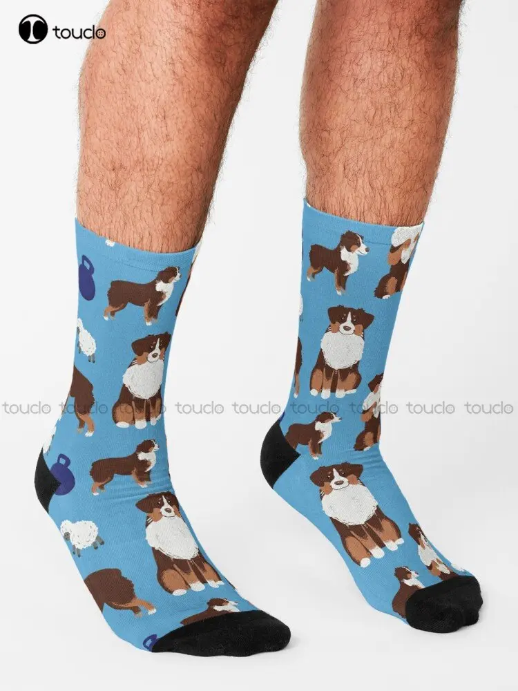 Australian Shepherd Aussie Pattern Dog Dogs Puppy Puppies Socks Football Socks Men Custom Gift Streetwear Funny Sock Art