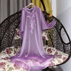 See Through Glossy Chiffon Shiny Women Long Dress Elegant Batwing Sleeve Night Dress